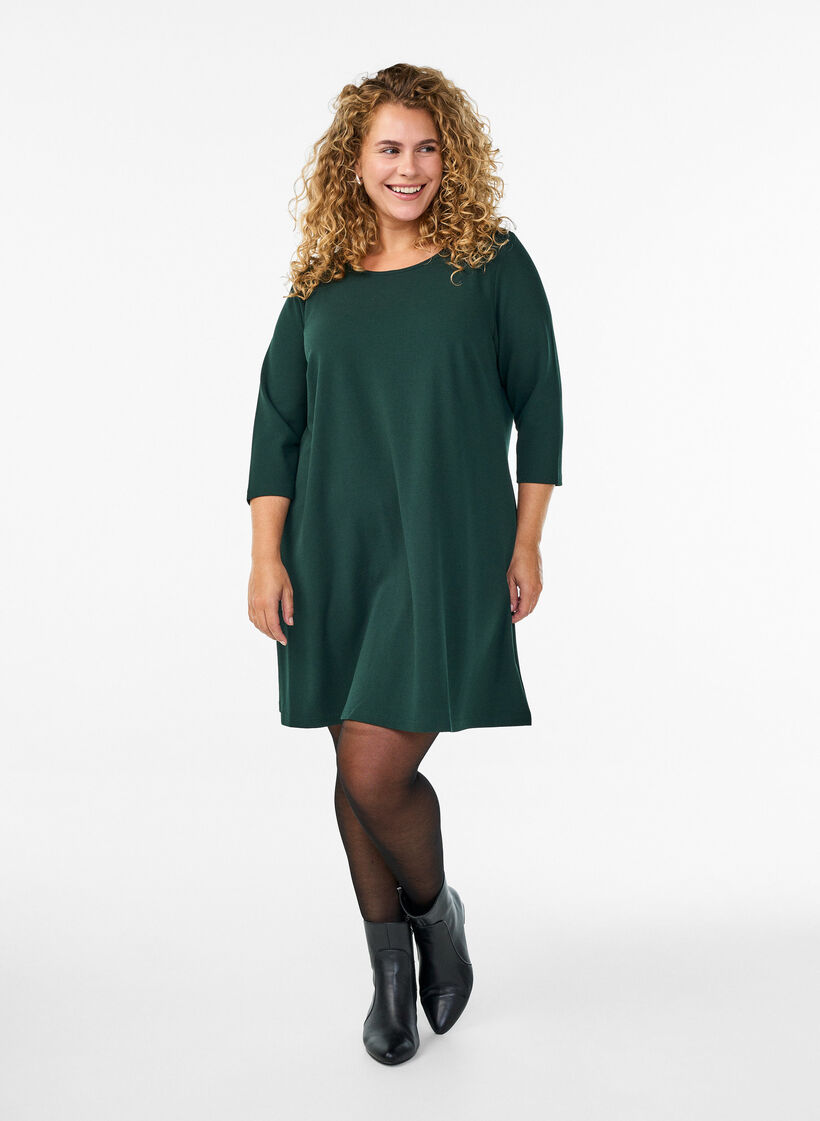 Kort a-linjeformad kl&auml;nning med 3/4-&auml;rm, Gr&ouml;n, Model image number 1