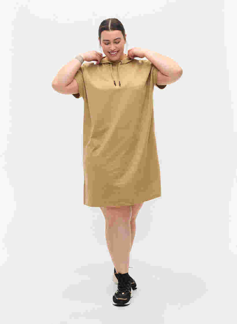 Sweatshirtklänning med huva och korta ärmar, Tannin, Model image number 2