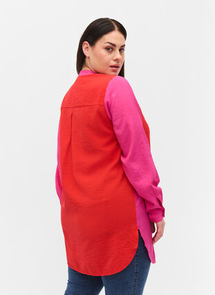 Lång skjorta med color-block, Pink Red Block, Model image number 1
