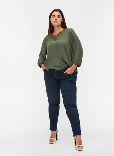 Slim fit Emily jeans med nitar, Dark blue, Model image number 0
