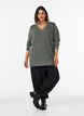 L&aring;ng ribbstickad blus med V-ringning, Gr&ouml;n, Model image number 1