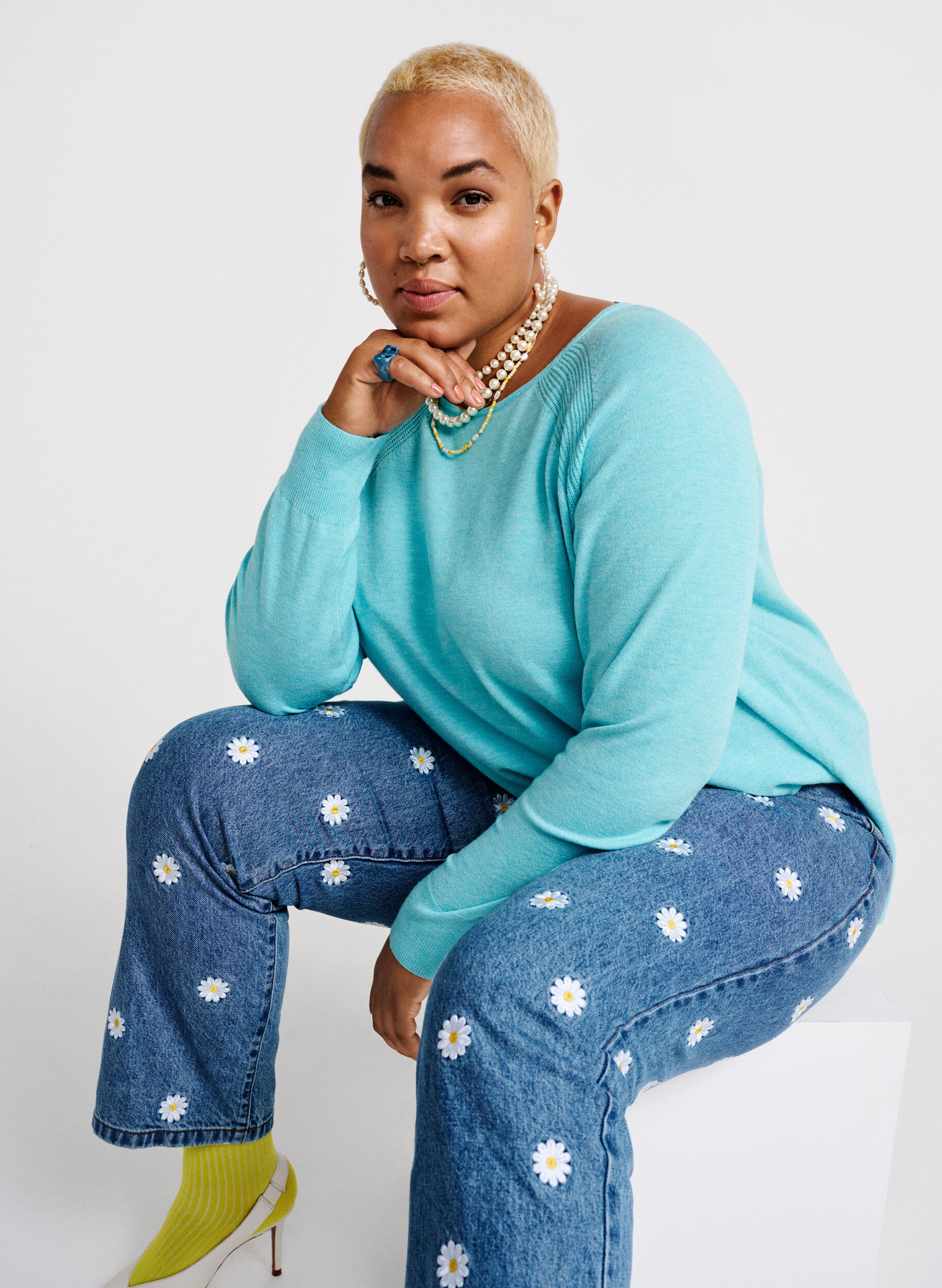 Zizzi Stickad blus med raglan&auml;rmar, Blue Curacao Mel., Image image number 0