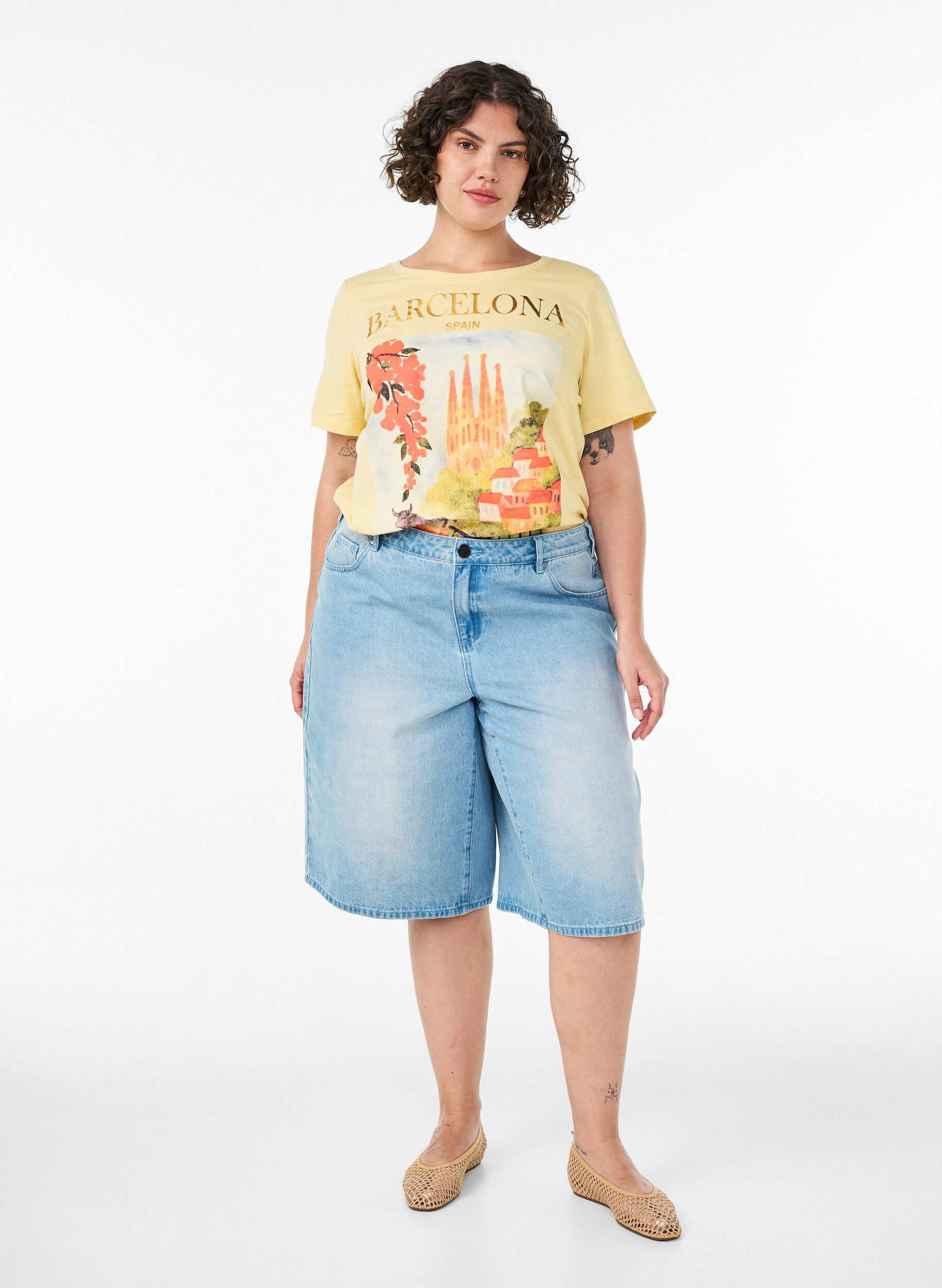ZizziT-shirt i bomull med tryck, Gul, Model image number 1
