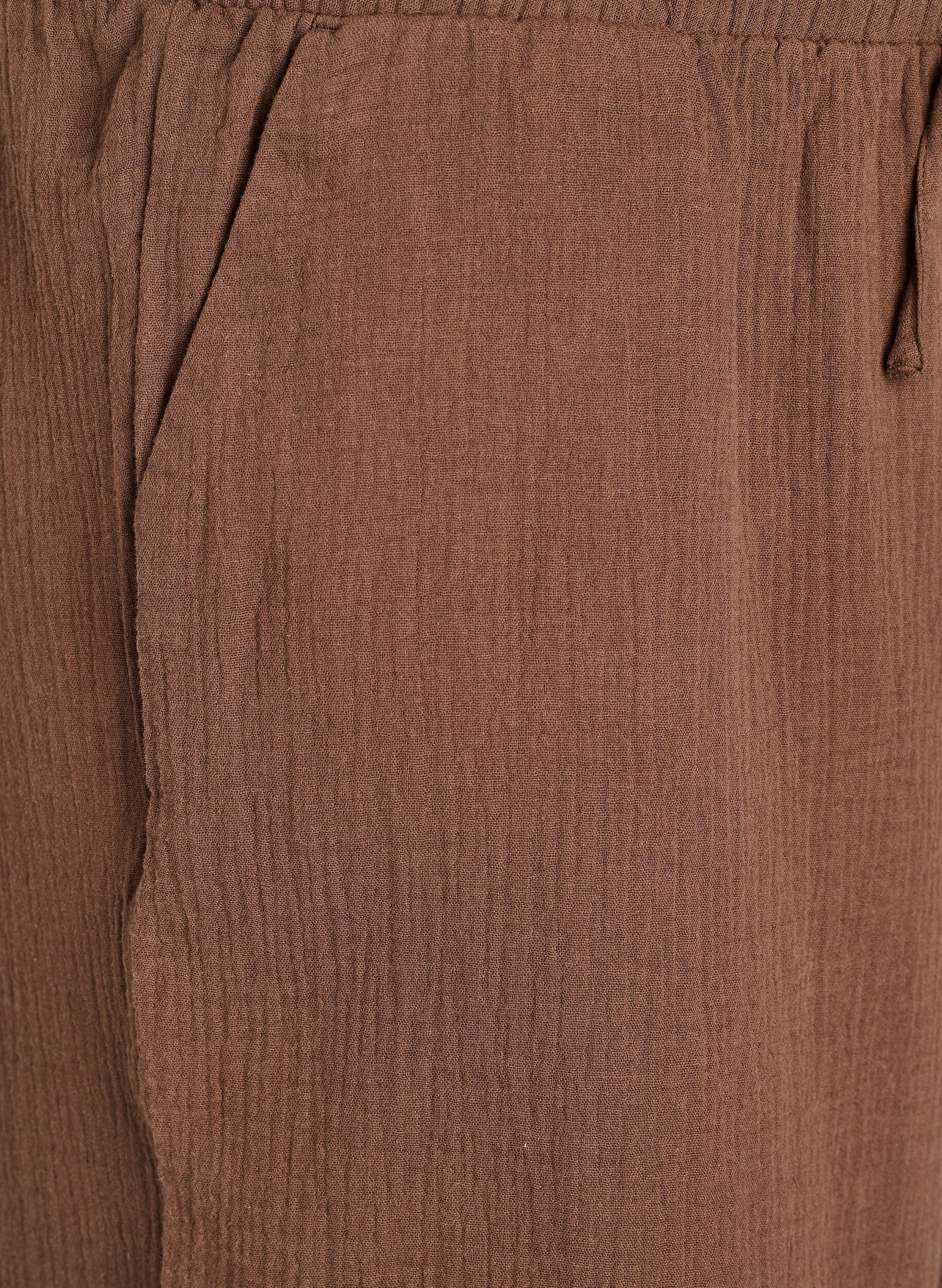Zizzi Culotte-byxor i bomullsmuslin med h&ouml;g midja, Brun, Packshot image number 2