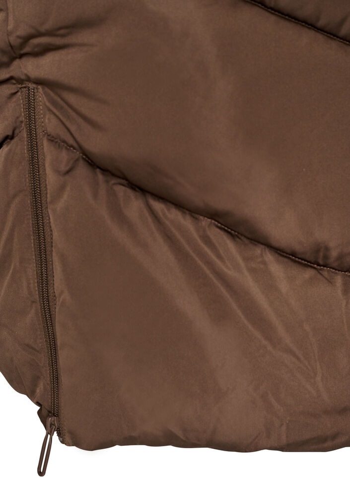 L&aring;ng pufferjacka med huva och fickor, Brun, Packshot image number 4