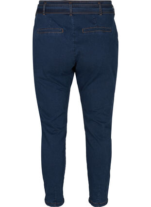 Croppade jeans med bälte, Blue denim, Packshot image number 1