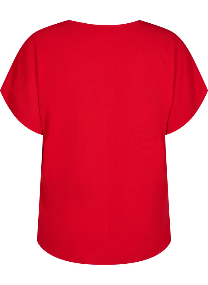 Blus med korta &auml;rmar och rund halsringning, R&ouml;d, Packshot image number 1