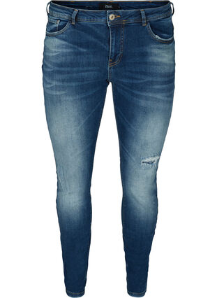 Extra slim Sanna jeans med normal midja, Dark blue denim, Packshot image number 0