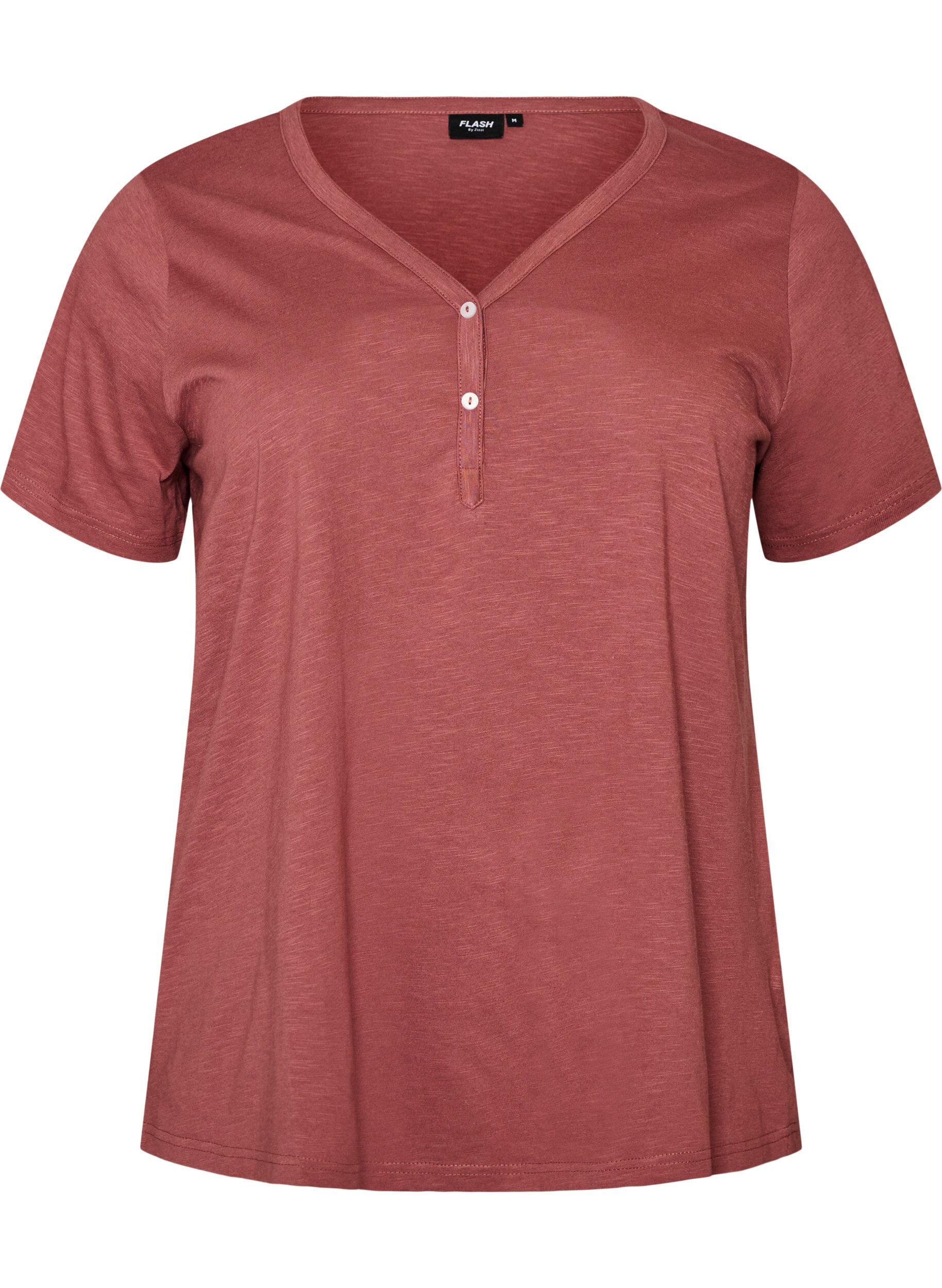 ZizziT-shirt med knappdetalj, Brun, Packshot image number 0