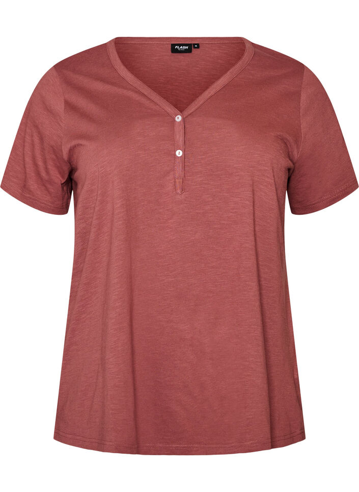 T-shirt med knappdetalj, Brun, Packshot image number 0