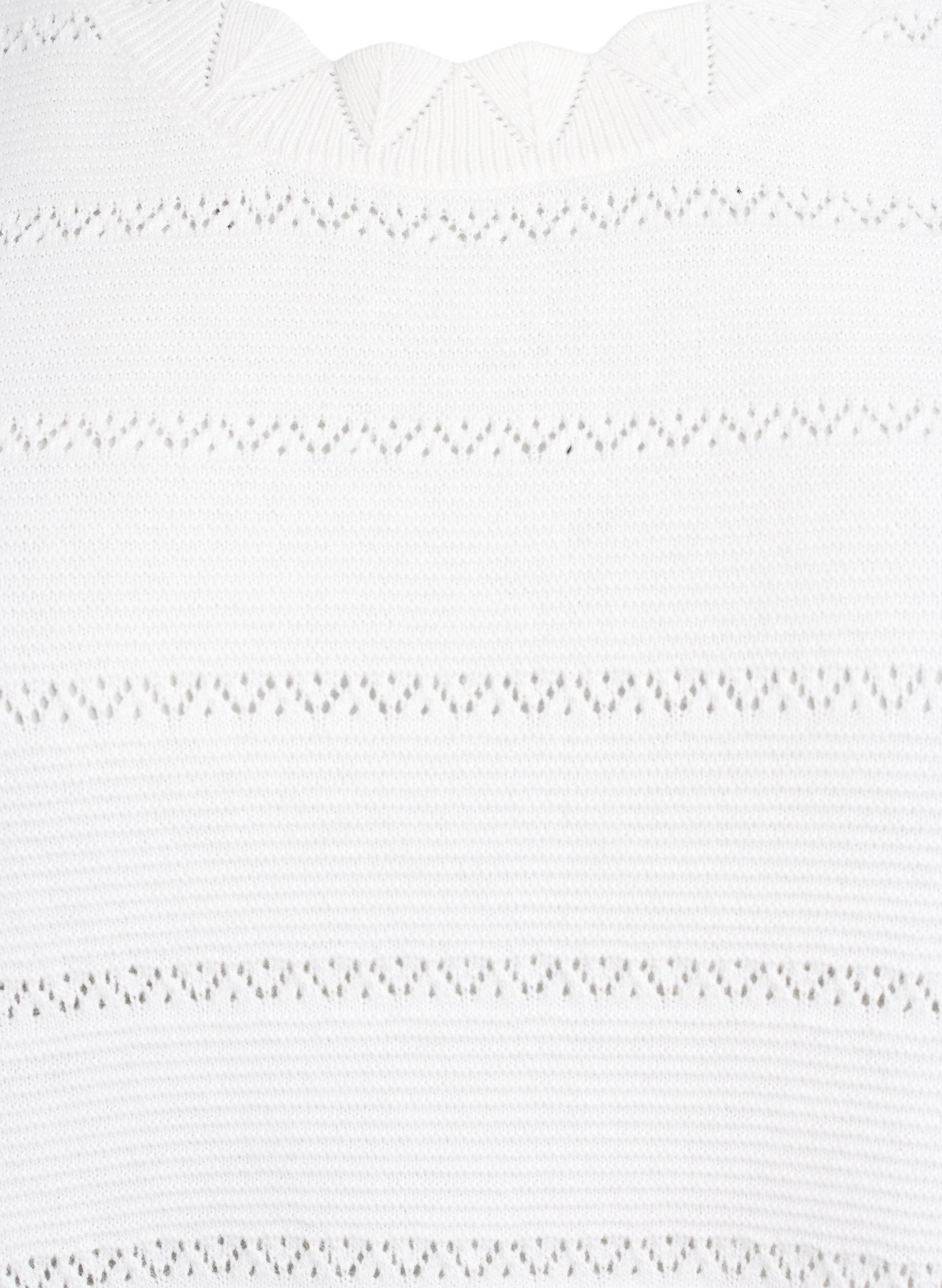 Zizzi Stickad blus med randigt h&aring;lm&ouml;nster och korta &auml;rmar, Vanilla, Packshot image number 2