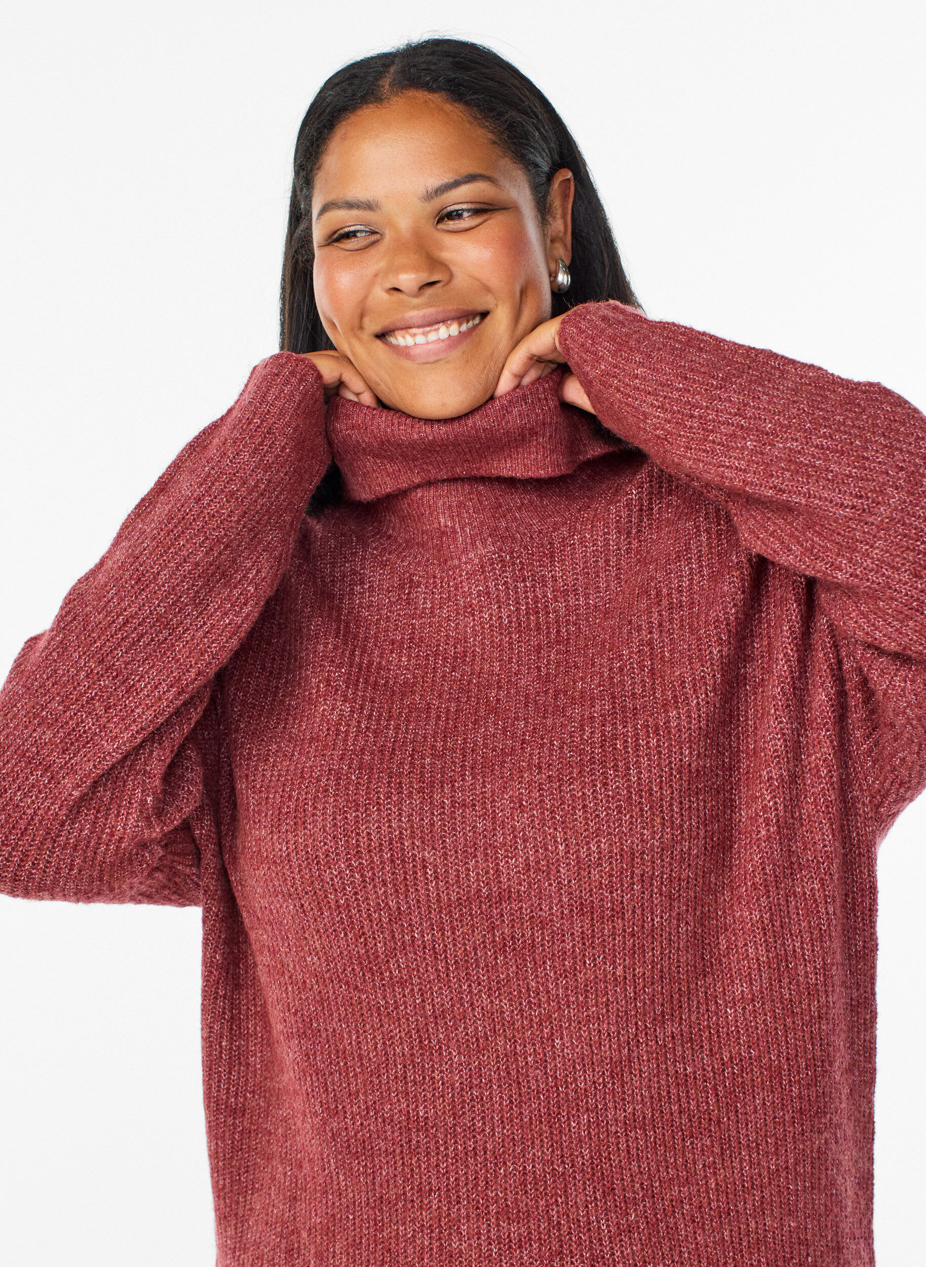 Zizzi FLASH - Stickad kl&auml;nning med polokrage, R&ouml;d, Model image number 2