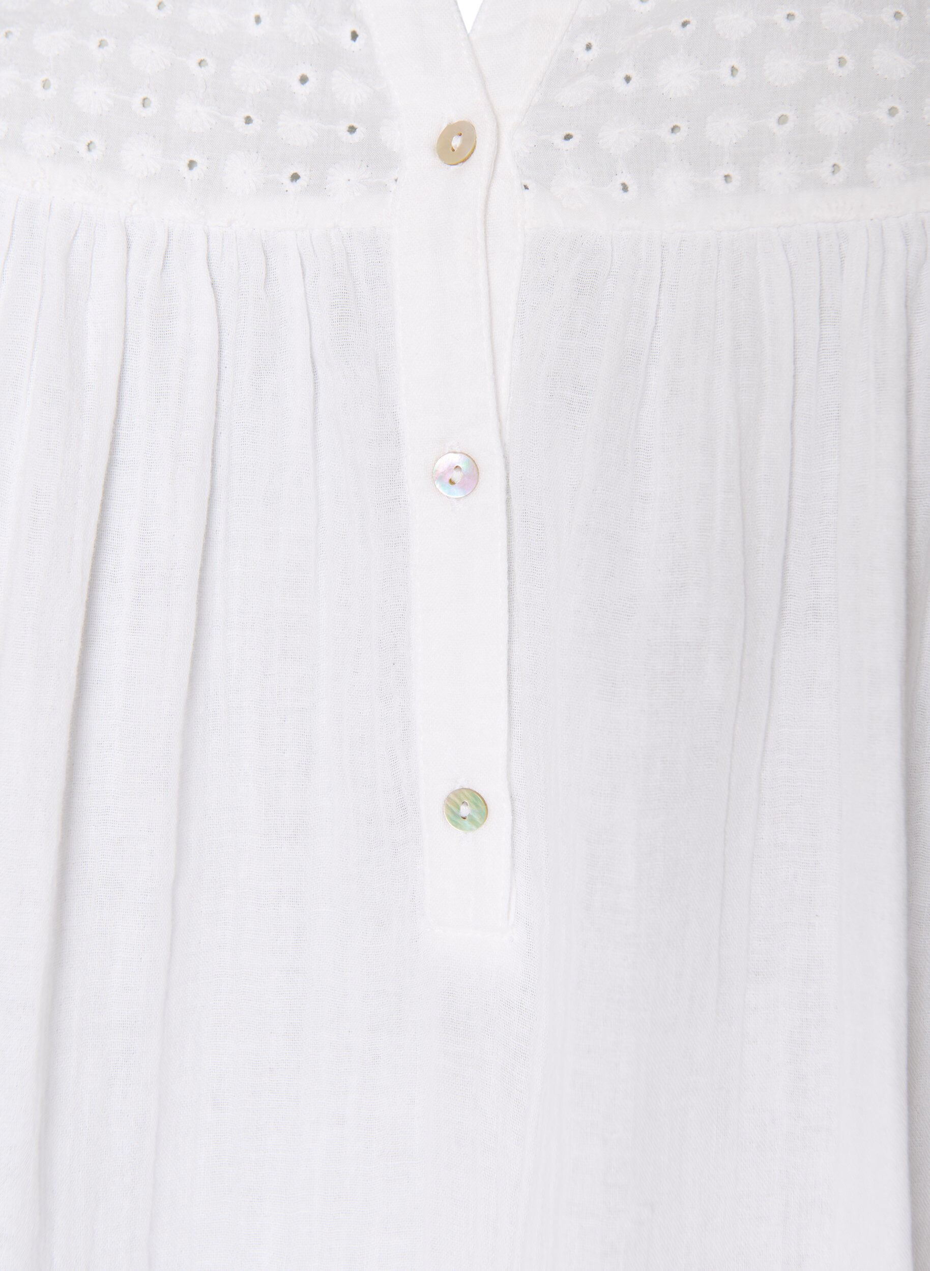 ZizziBlus i bomullsmuslin med broderie anglaise, Vit, Packshot image number 2