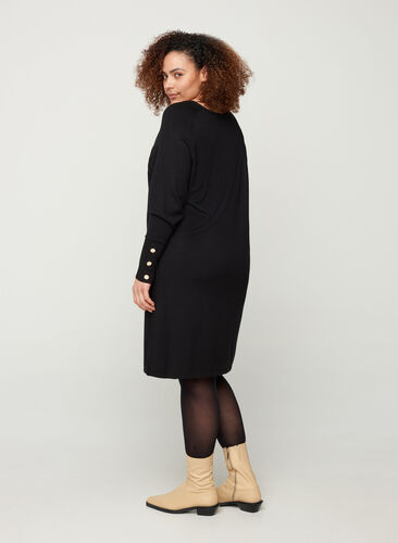 Enfärgad stickad klänning i viskosmix, Black, Model image number 1