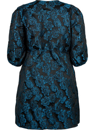 Omlottklänning i jacquard med 3/4 ärmar, Black Blue, Packshot image number 1