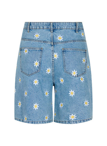 Högmidjade Mille shorts med broderade blommor, Light Blue Flower, Packshot image number 1