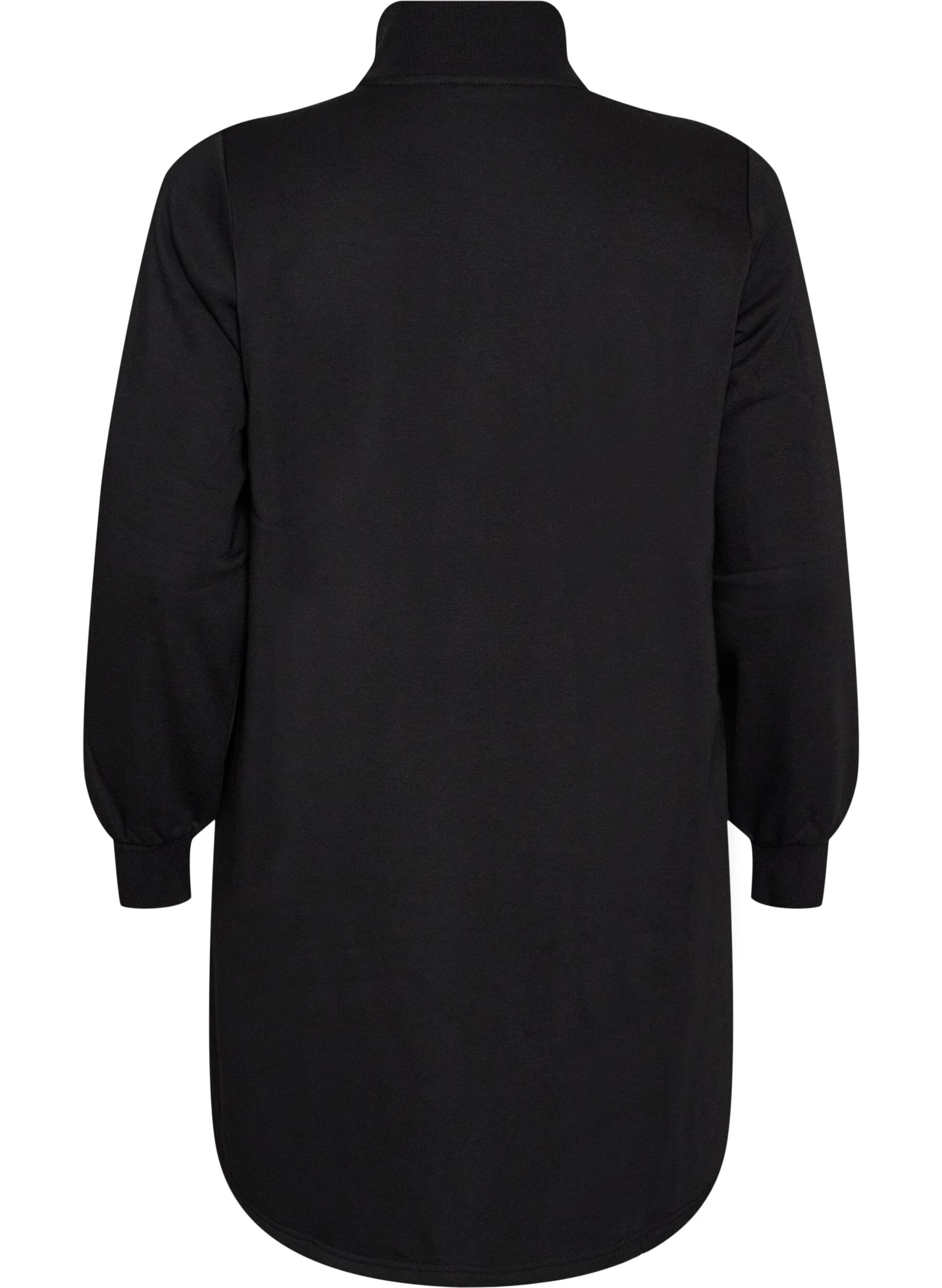 ZizziSweatshirtkl&auml;nning med h&ouml;g ribbad krage och dragkedja, Svart, Packshot image number 1
