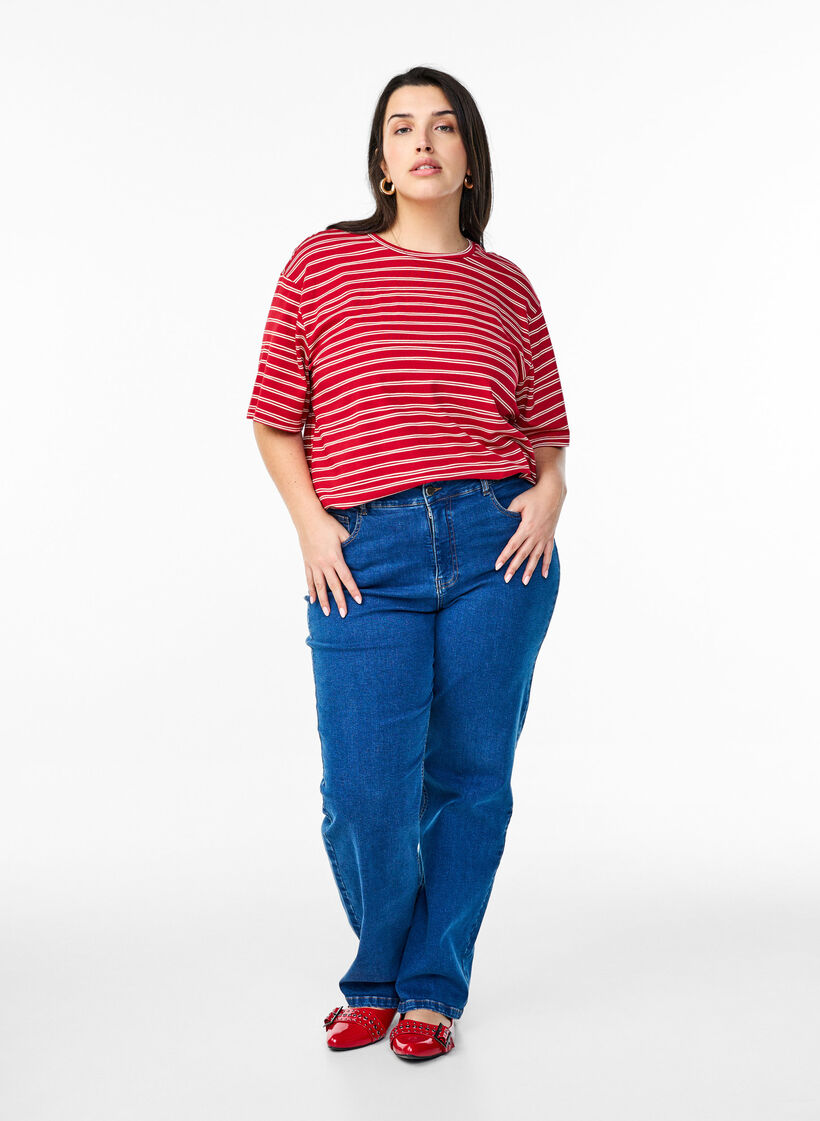 Randig t-shirt, Röd, Model image number 1