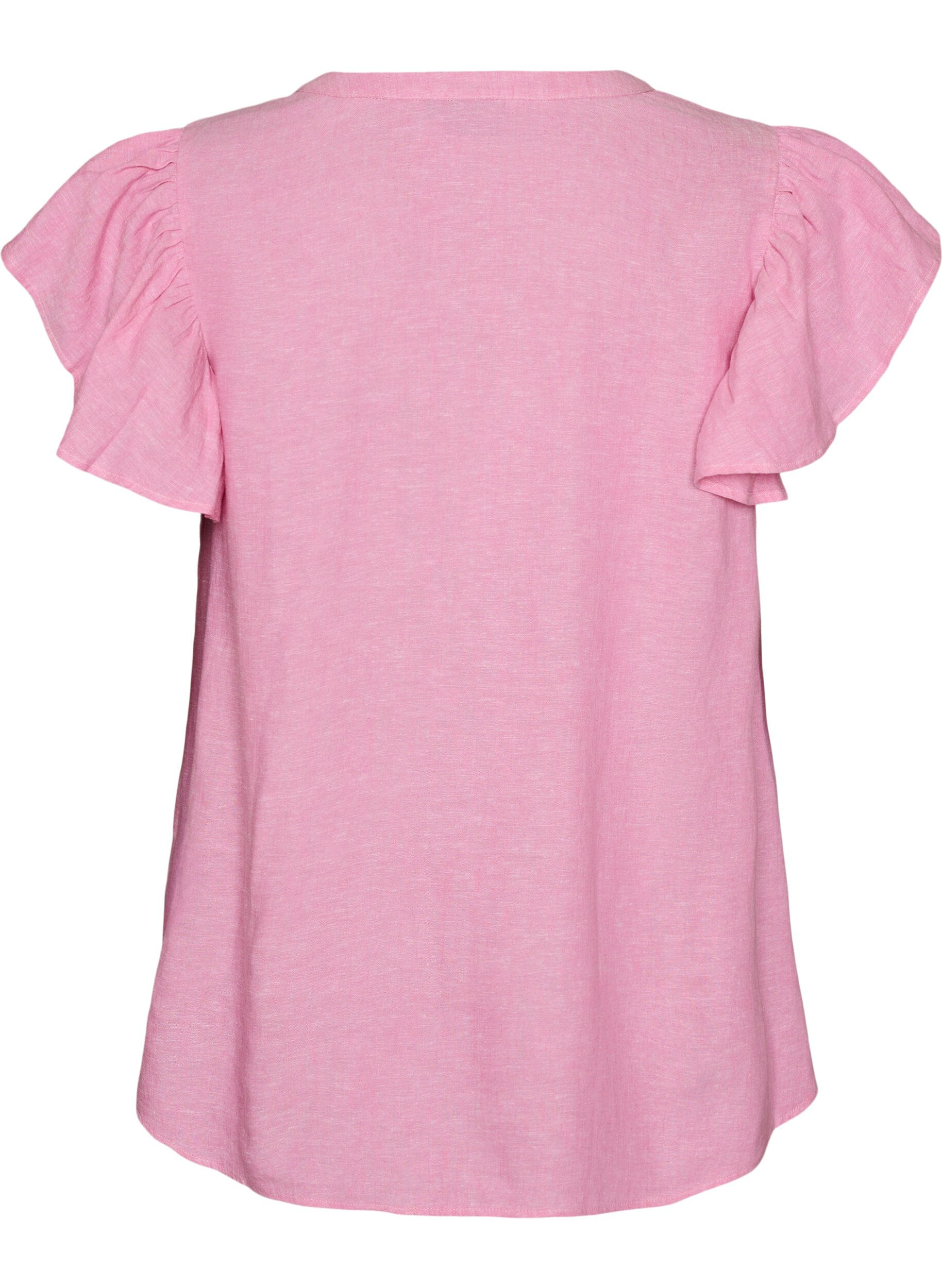 ZizziBlus i viskos och linne med volang&auml;rmar, Rosa, Packshot image number 1