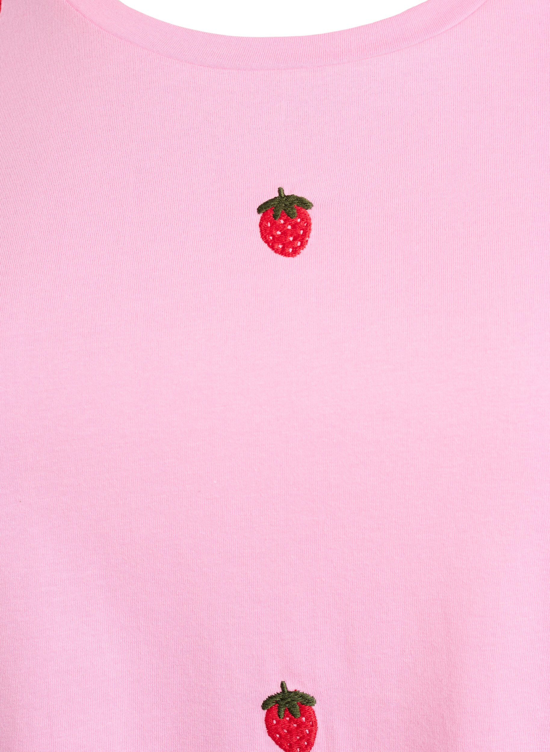 Zizzi T-shirt i ekologisk bomull med broderade motiv, Rosa, Packshot image number 2