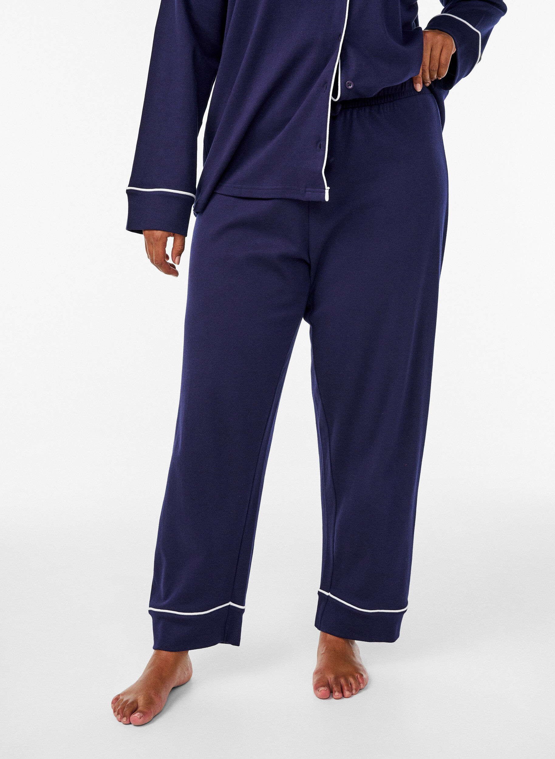 ZizziPyjamasbyxor i bomull med h&ouml;g midja, Bl&aring;, Model image number 2