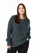Melerad stickad blus med rund hals, Gr&ouml;n, Model image number 0
