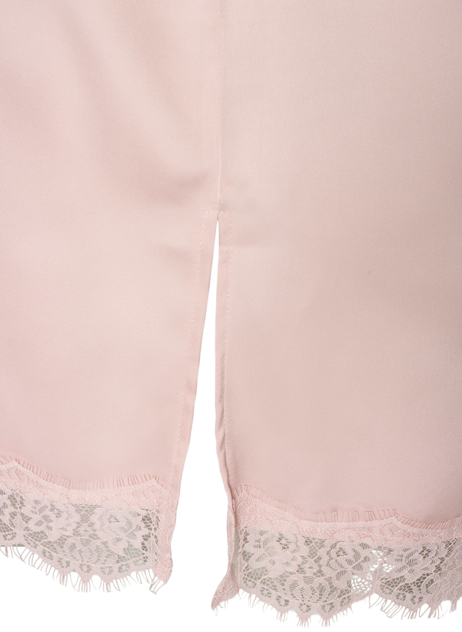 ZizziL&aring;ng topp i satin med spetskanter, Rosa, Packshot image number 3