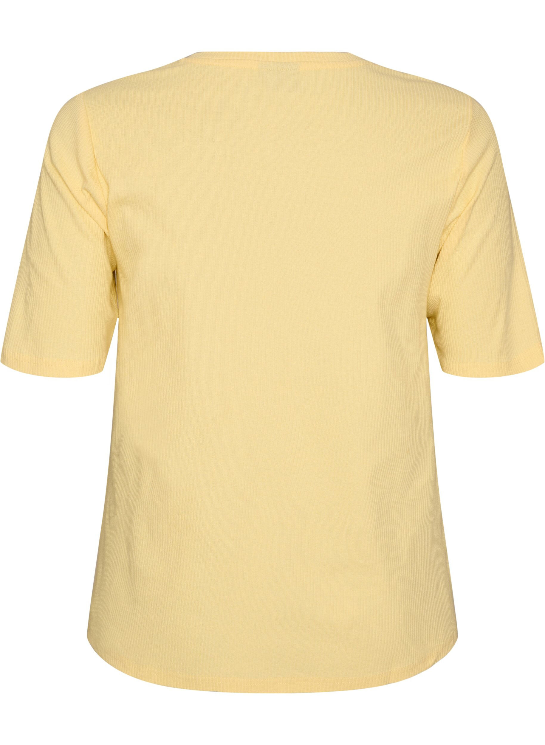 ZizziBlus i ribbad jersey med korta &auml;rmar, Gul, Packshot image number 1