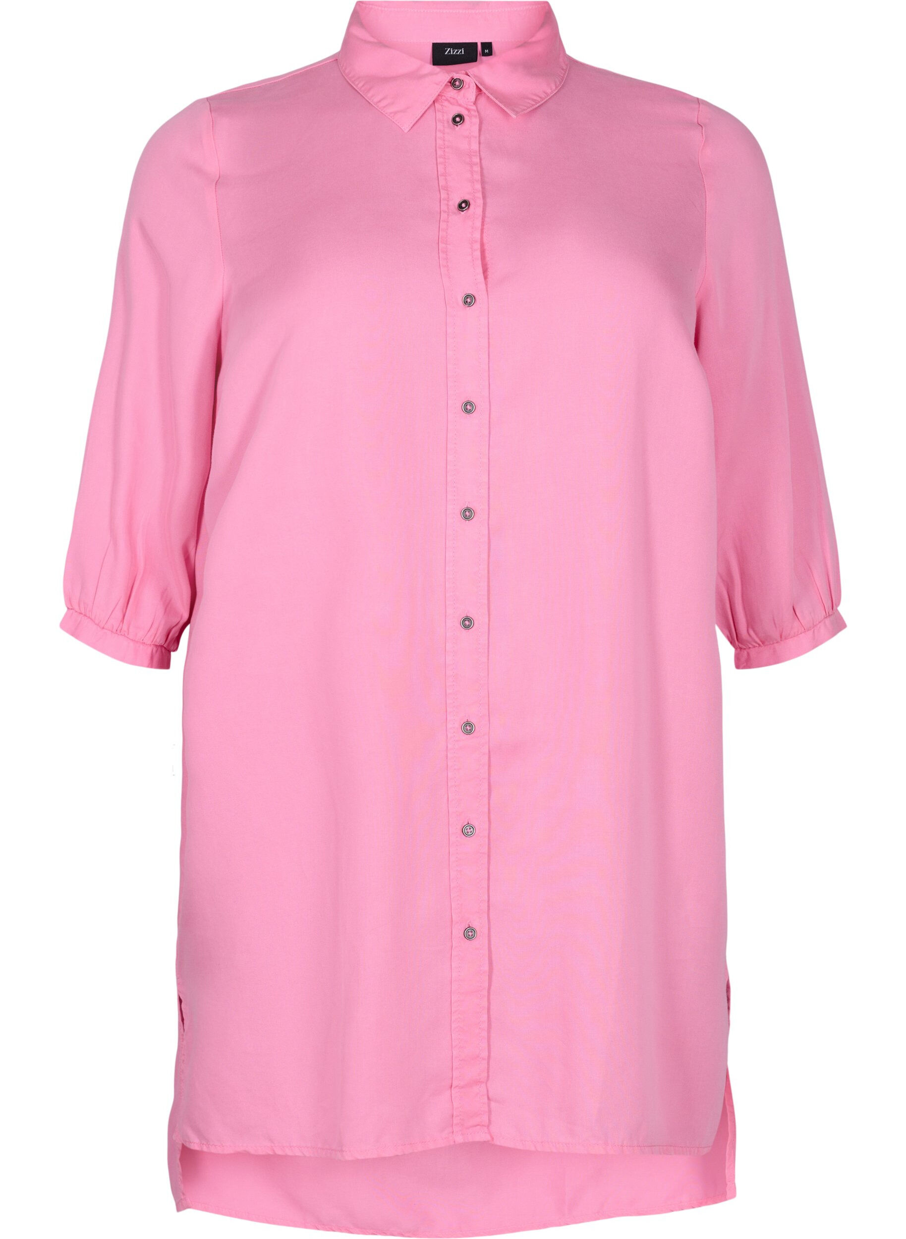 Zizzi L&aring;ng skjorta i 100% lyocell (TENCEL&trade;) med 3/4-&auml;rmar, Rosebloom, Packshot image number 0