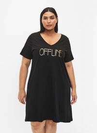 Organisk bomull nattklänning med V-hals , Black Offline, Model