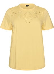 T-shirt i ekologisk bomull med h&aring;lbroderi, Gul