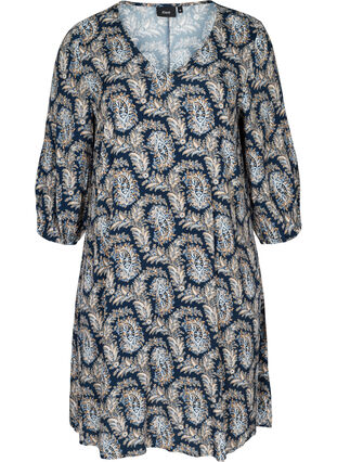 Viskosklänning med paisleymönster och a-form, Blue Paisley AOP, Packshot image number 0