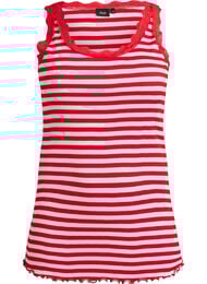 Randig topp med ribbad textur och spetskant, Rosa