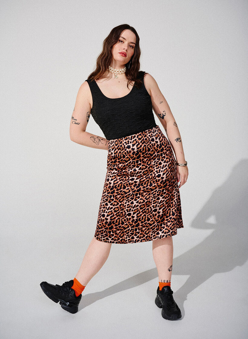 Leopardmönstrad kjol med slits, Leopard AOP, Image