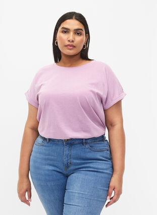 Kortärmad t-shirt i bomullsblandning, Lavender Mist, Model image number 0