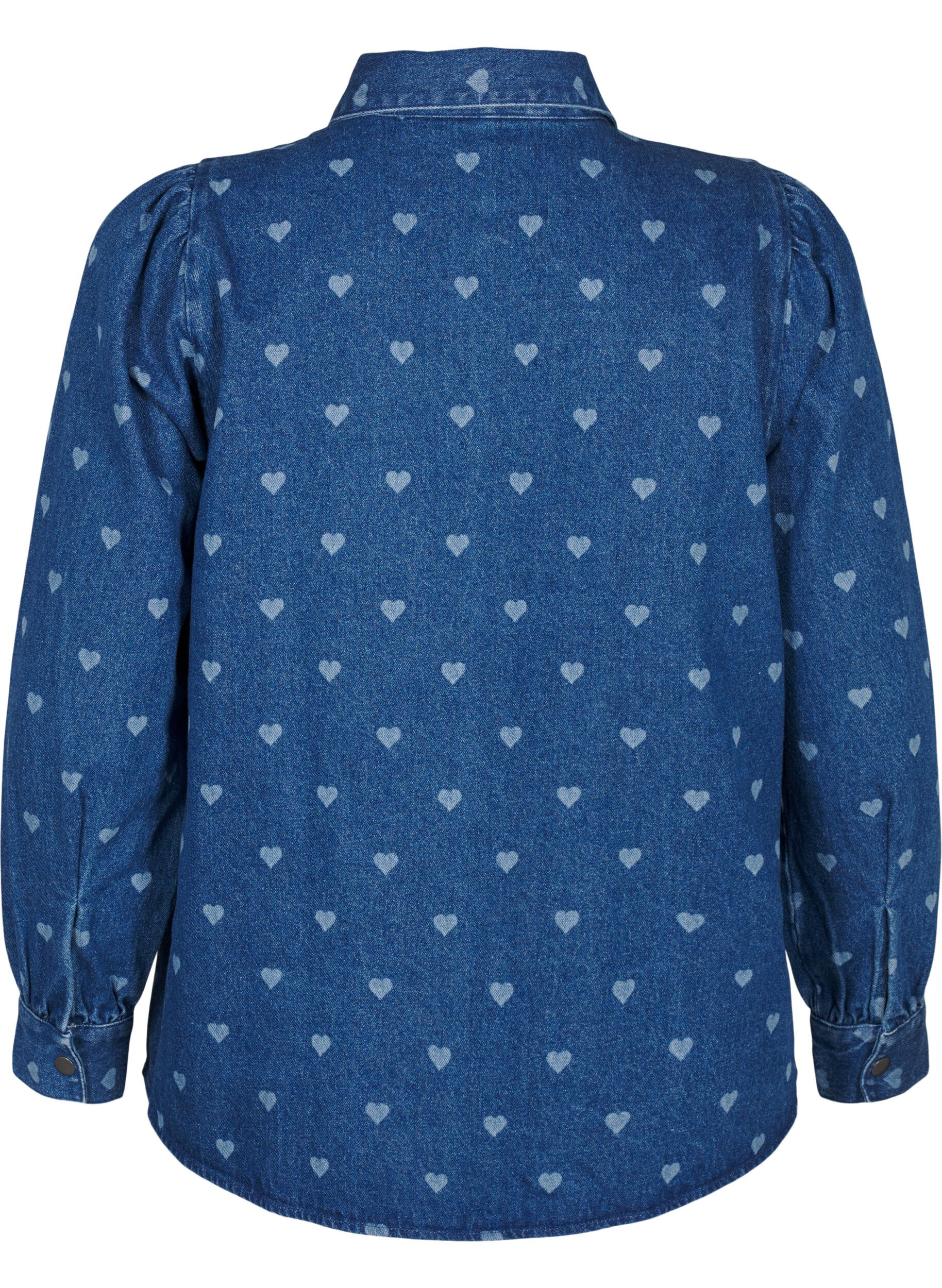 Zizzi Denimskjorta med hj&auml;rtan, L. Blue D. W. Heart, Packshot image number 1