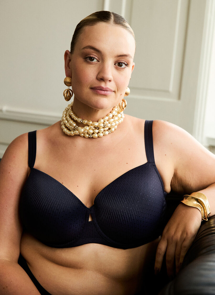 Formpressad bygel-bh med mönster, Blå, Image