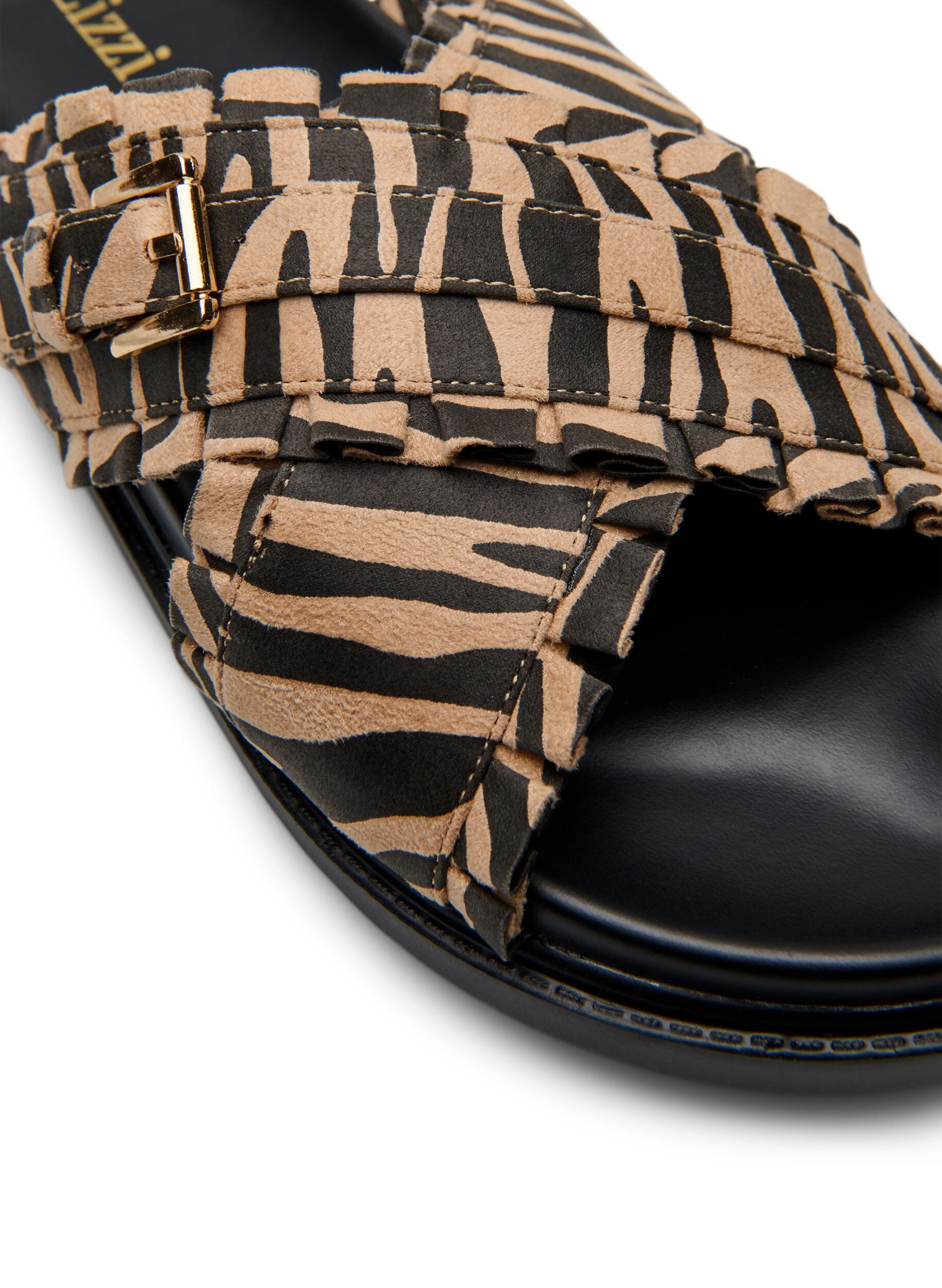 Zizzi Wide fit - Sandal med korslagda remmar och volangkanter, Brun, Packshot image number 3