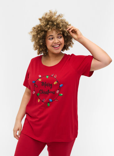 T-shirt med julmotiv i bomull, Tango Red Merry, Model image number 0