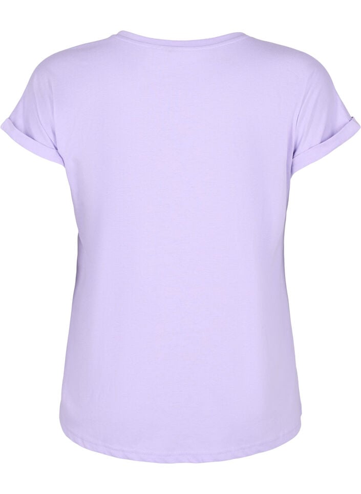 Kort&auml;rmad t-shirt i bomullsmix, Lila, Packshot image number 1