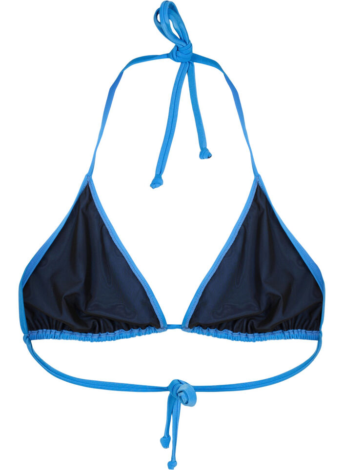 Enfärgad triangel-bikinitopp, Blå, Packshot image number 1