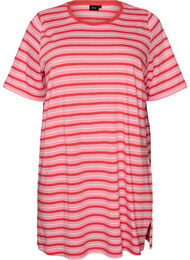 L&aring;ng oversized randig t-shirt i ekologisk bomull, Rosa