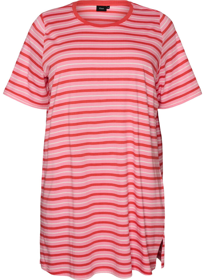 L&aring;ng oversized randig t-shirt i ekologisk bomull, Rosa, Packshot image number 0