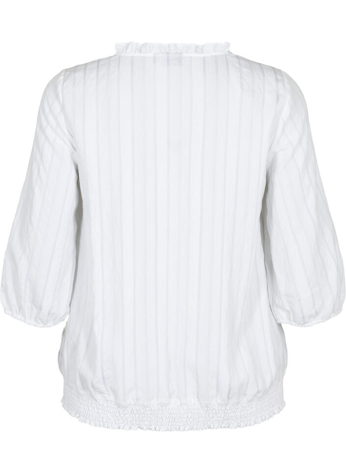 Viskosblus med 3/4-ärm och smock, Bright White, Packshot image number 1