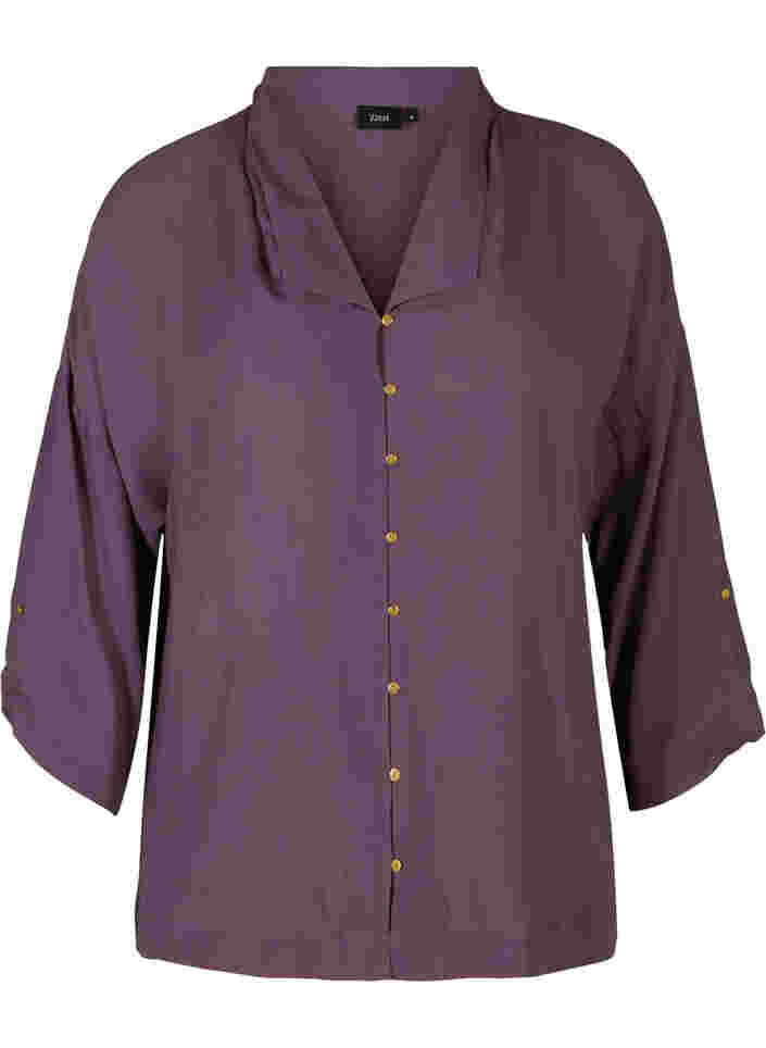 Viskosskjorta med 3/4 ärmar, Vintage Violet, Packshot image number 0