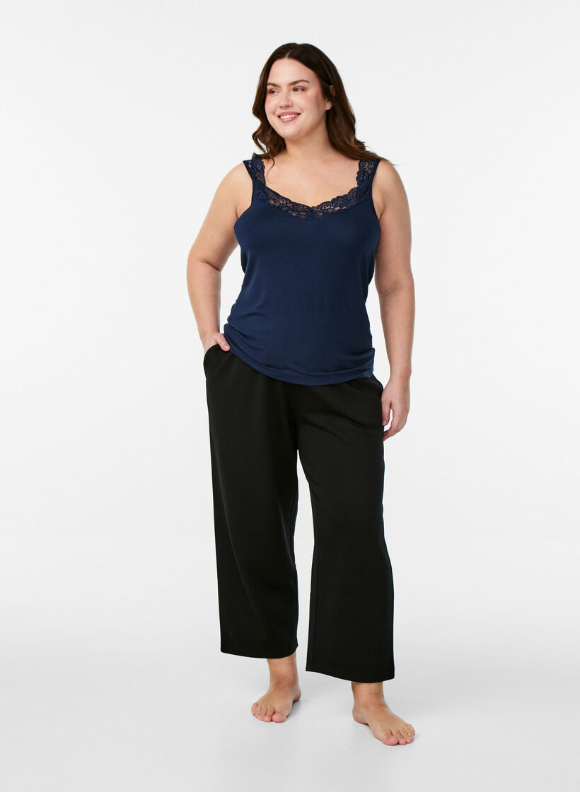 Topp i viskos med spetskant, Blå, Model image number 1