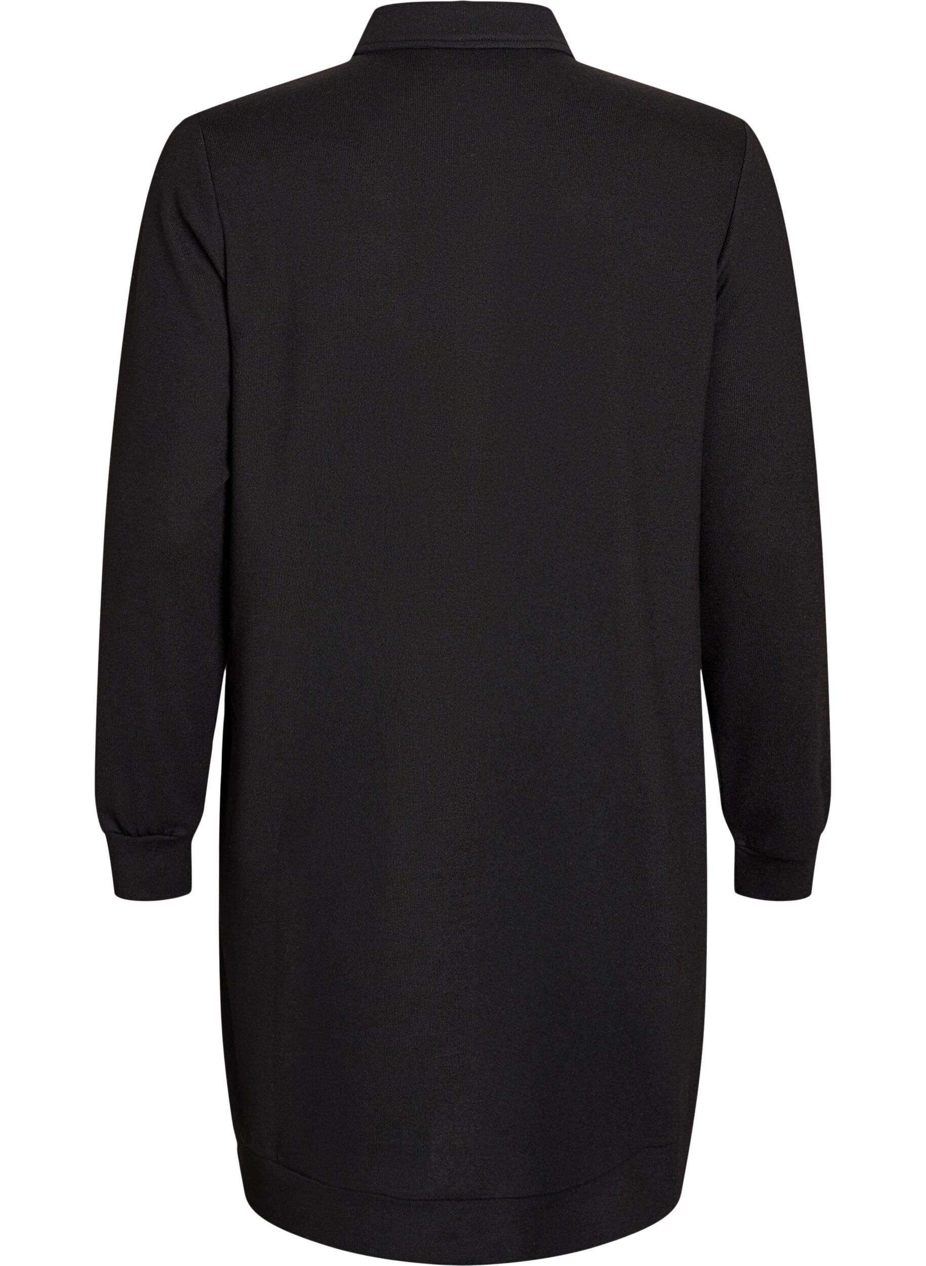 Zizzi Kort pik&eacute;kl&auml;nning med knappar och l&aring;nga &auml;rmar, Svart, Packshot image number 1