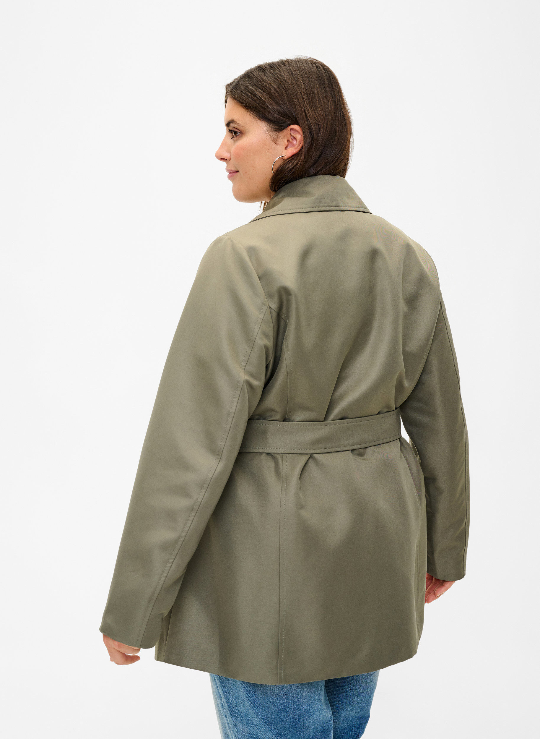 Zizzi Kort trenchcoat med sk&auml;rp, Gr&ouml;n, Model image number 2
