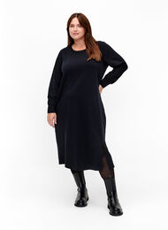 Sweatshirtklänning i bomull med fickor, Black, Model