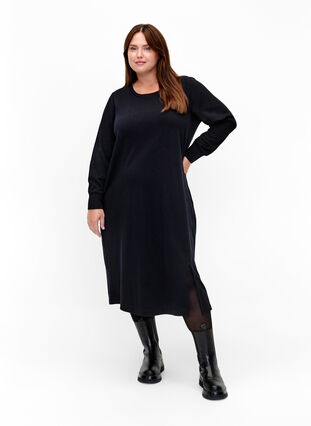 Sweatshirtklänning i bomull med fickor, Black, Model image number 0